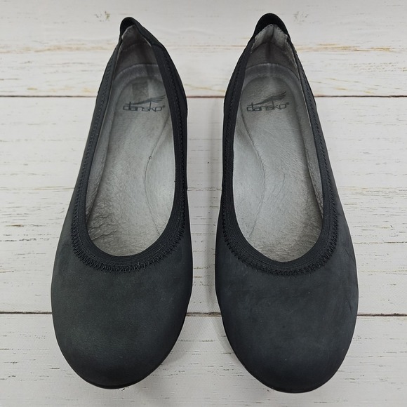 Dansko Womens Kristen Black Nubuck Leather Ballet Flats Slip On Shoes EU 37 US 7 - Picture 3 of 10